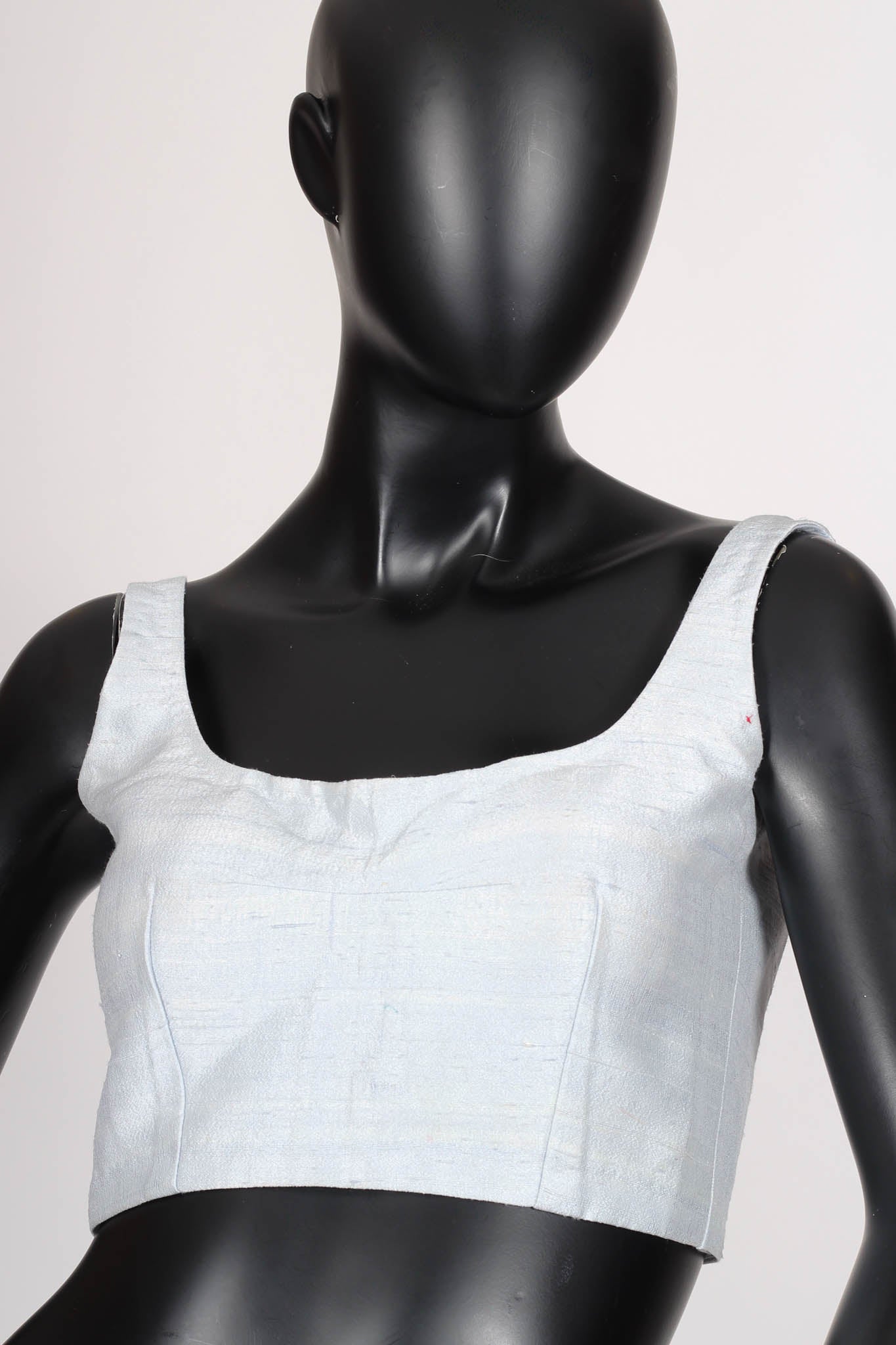 Baby Blue Raw Silk Sleeveless Blouse