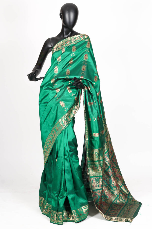 Green silk baluchari saree