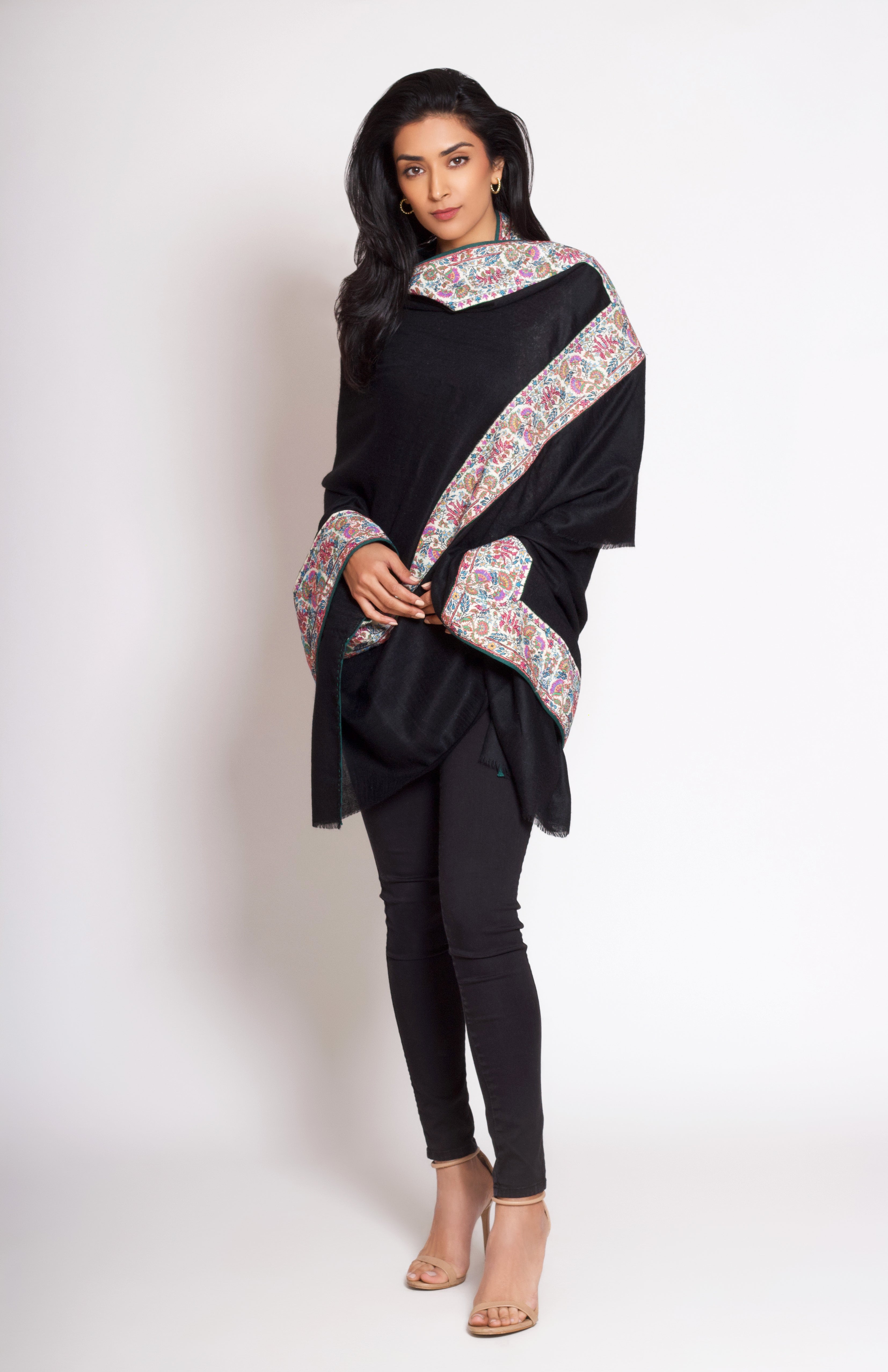 Black Chinar Leaf Pashmina Shawl