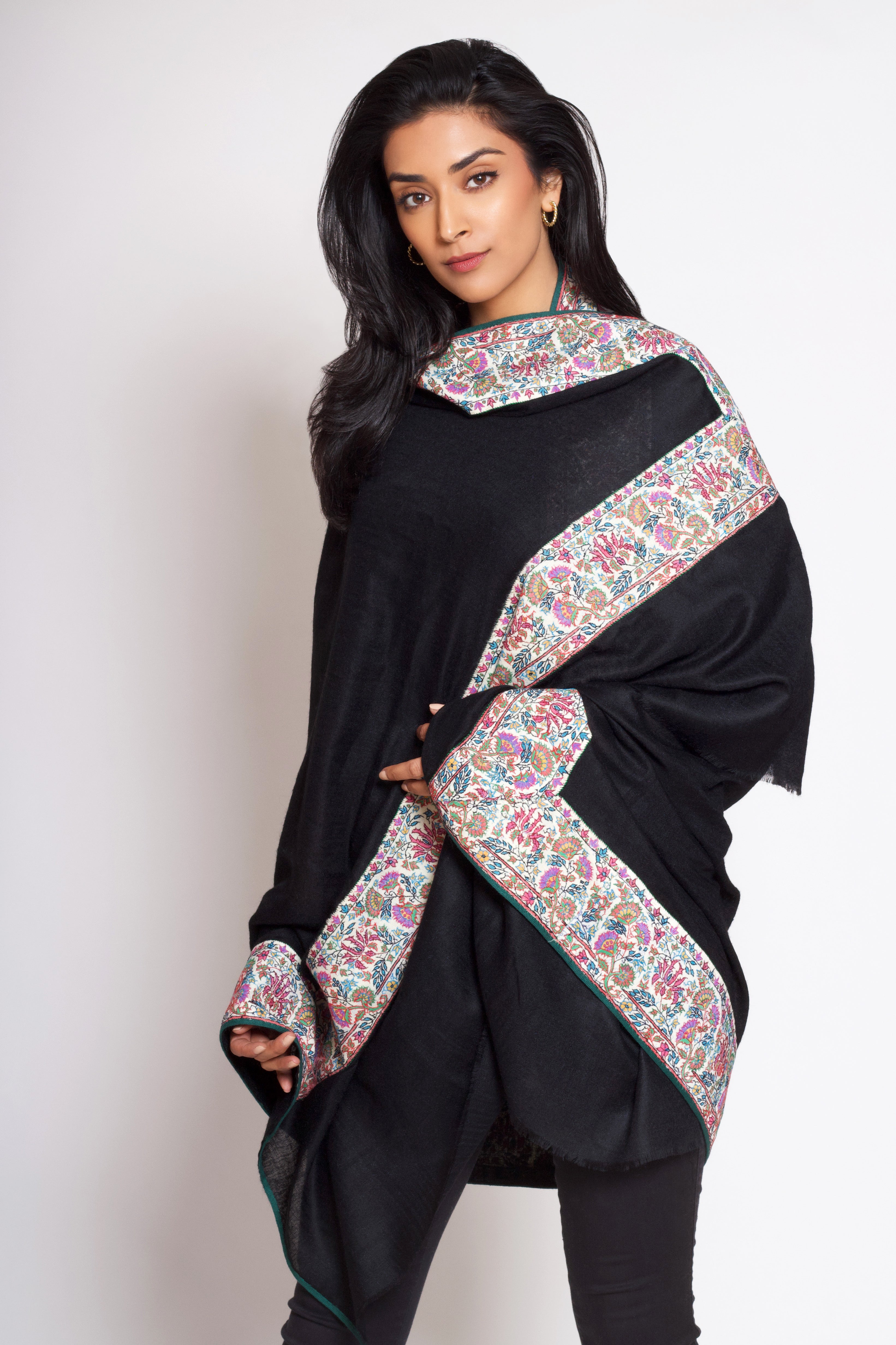 Black Chinar Leaf Pashmina Shawl