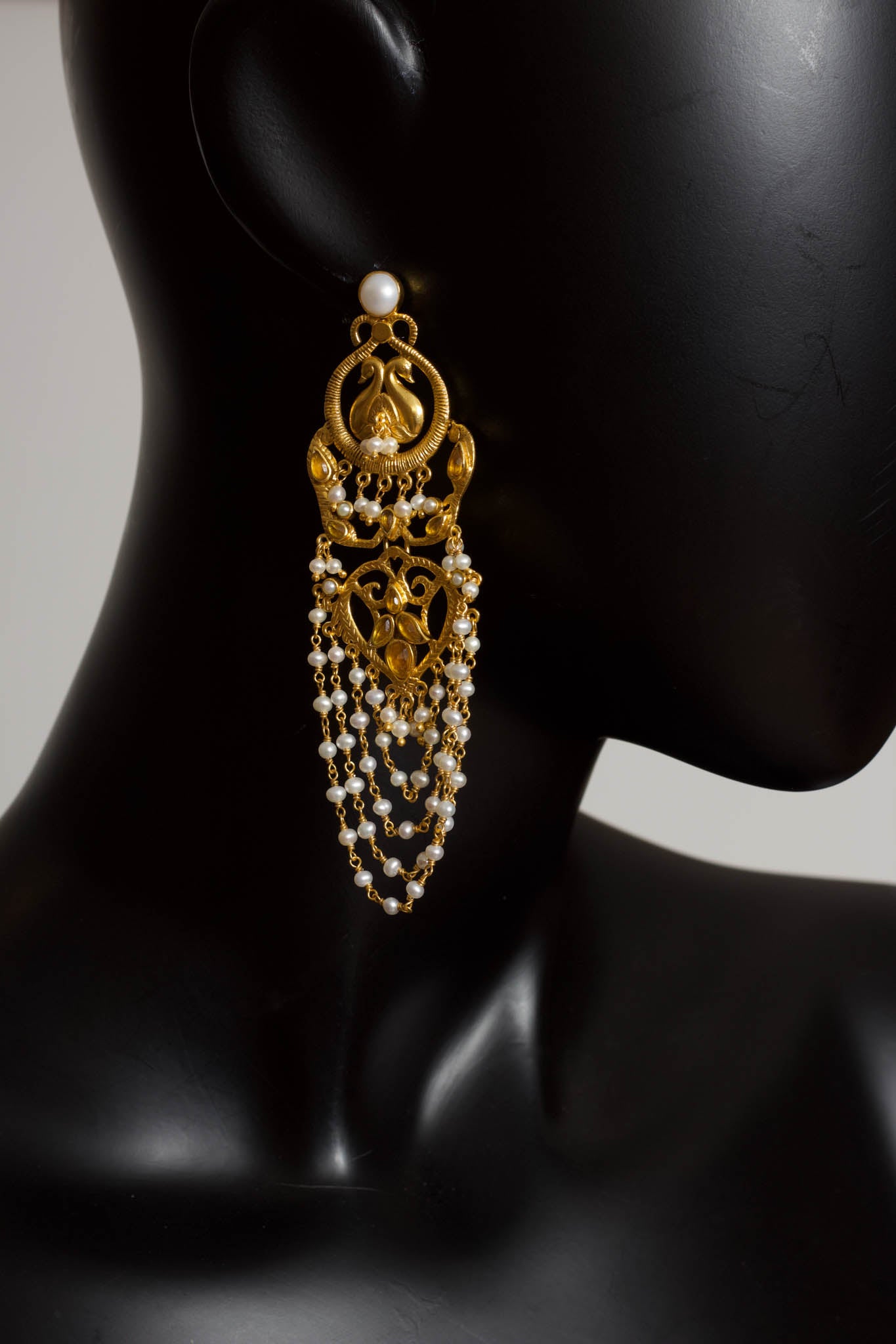 SIlver Gold Plated Pearl Amrapali Earrings