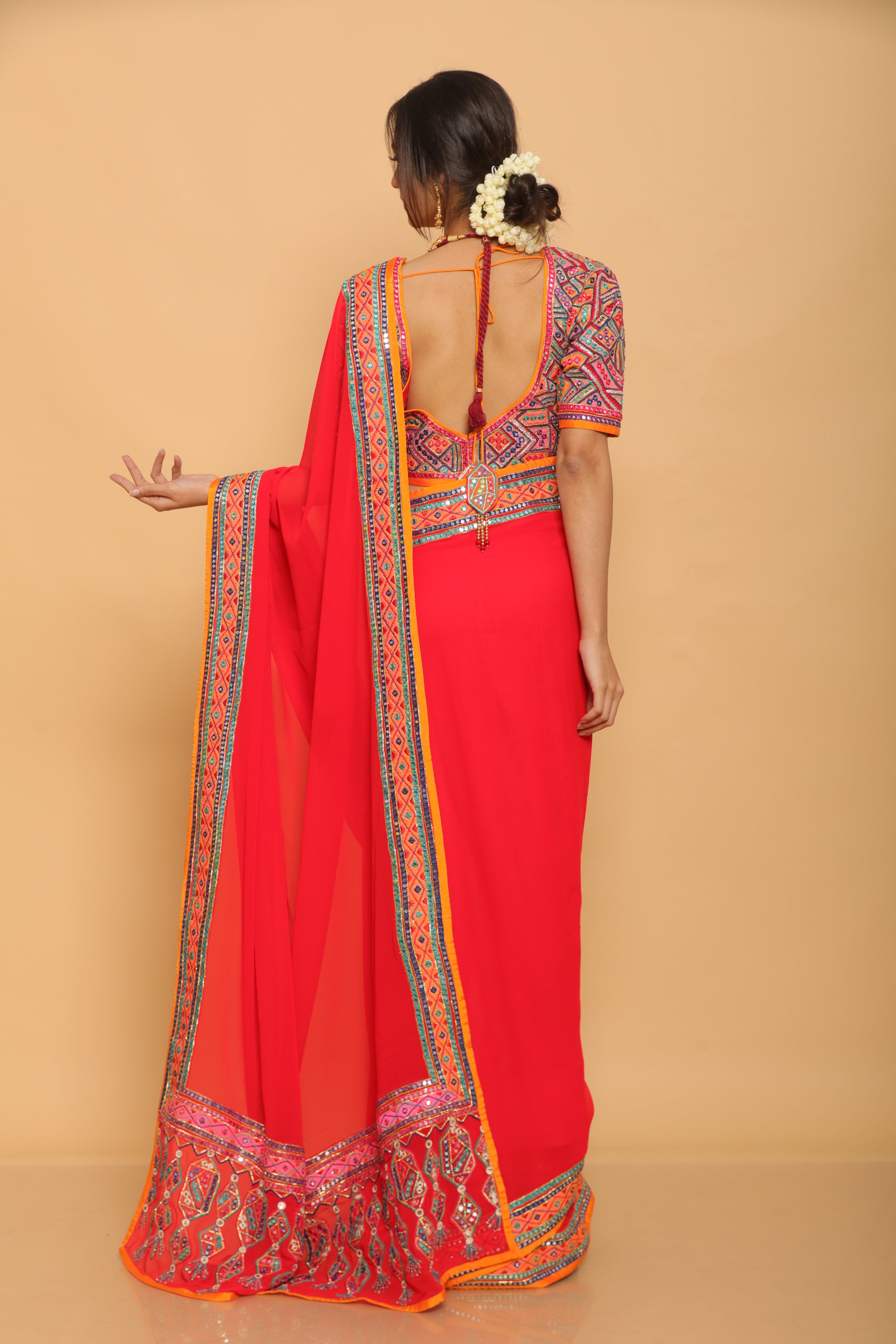 Asal by Abu Jani Sandeep Khosla Red Georgette Saree