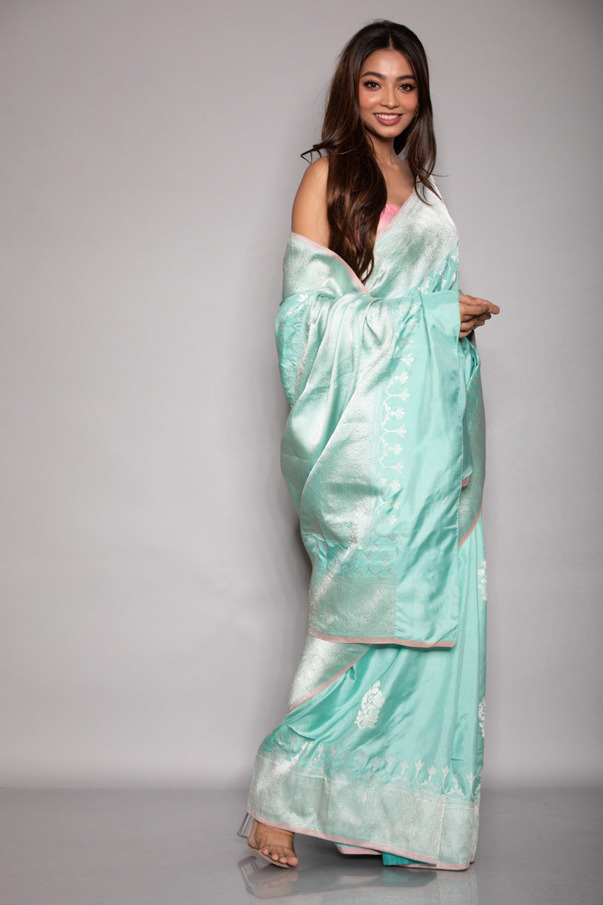 Teal Katan Silk Saree