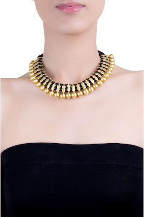 Silver Gold Plated Black Thread Kerala Necklace