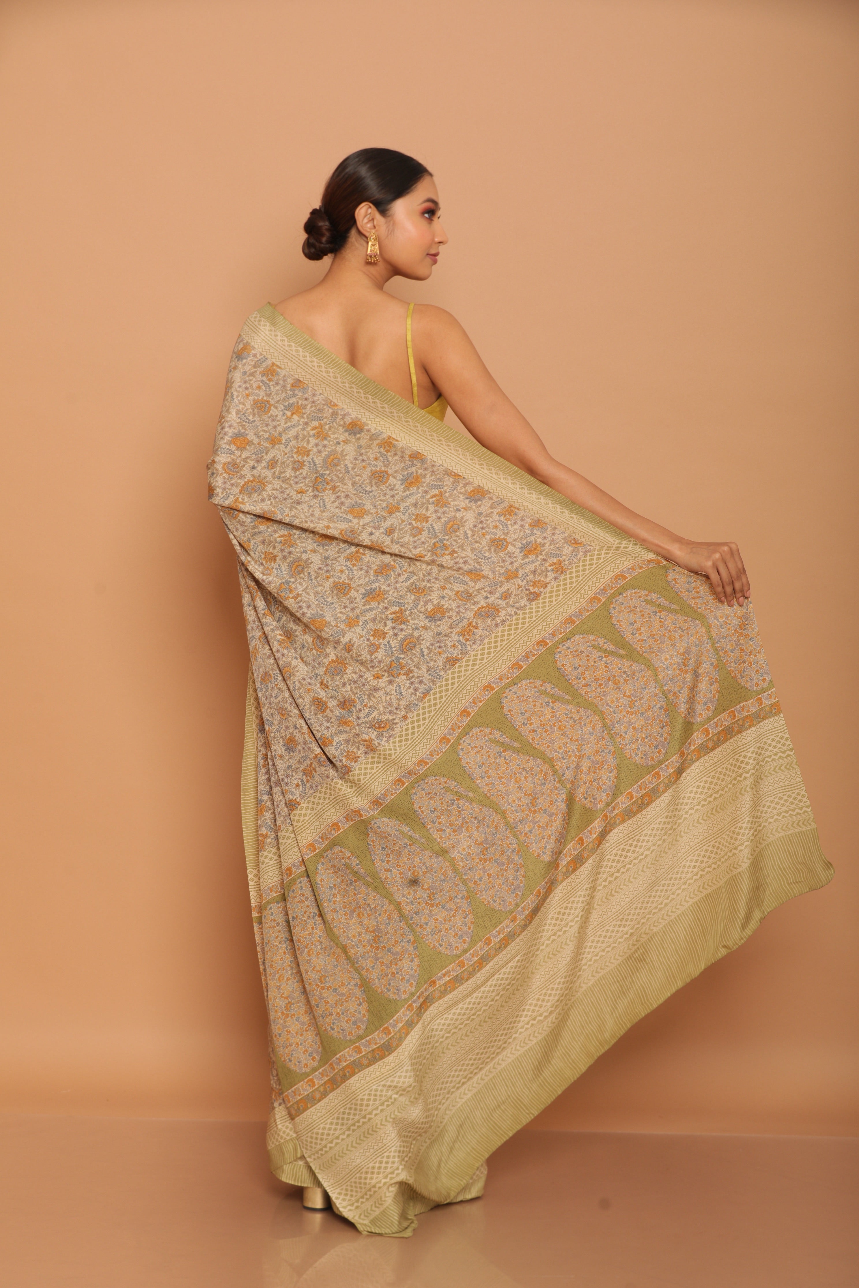 Printed silk crepe saree