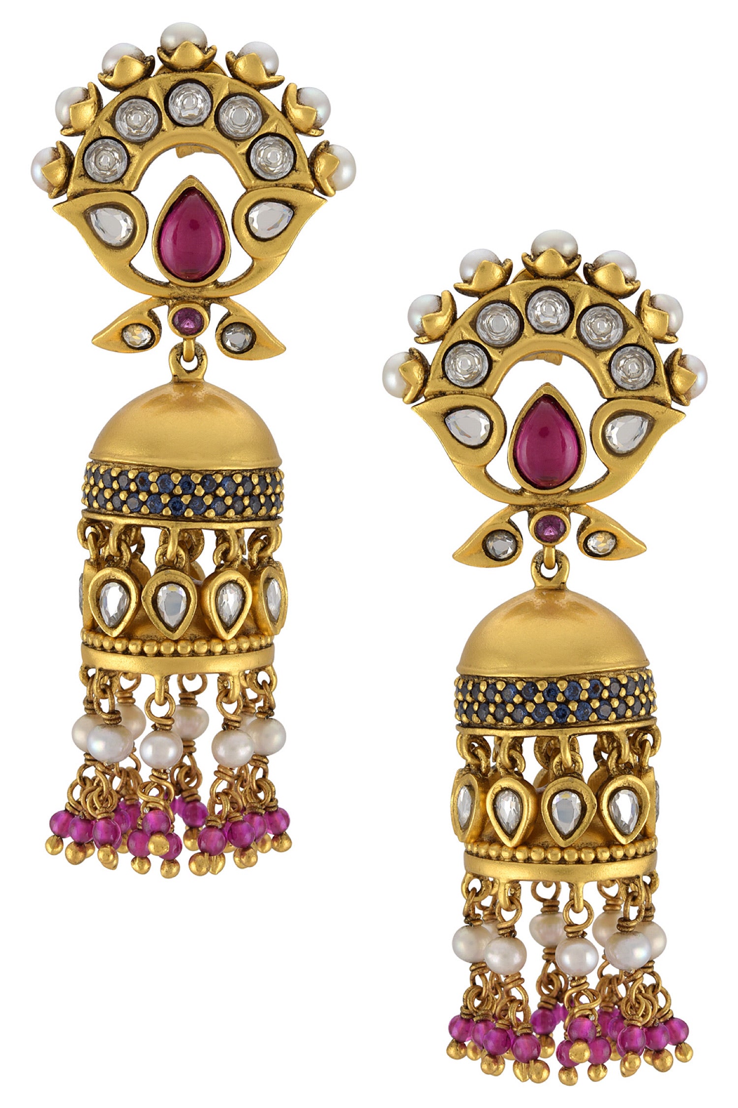 Silver Gold Plated Glass Pearl Floral Jhumki Earrings