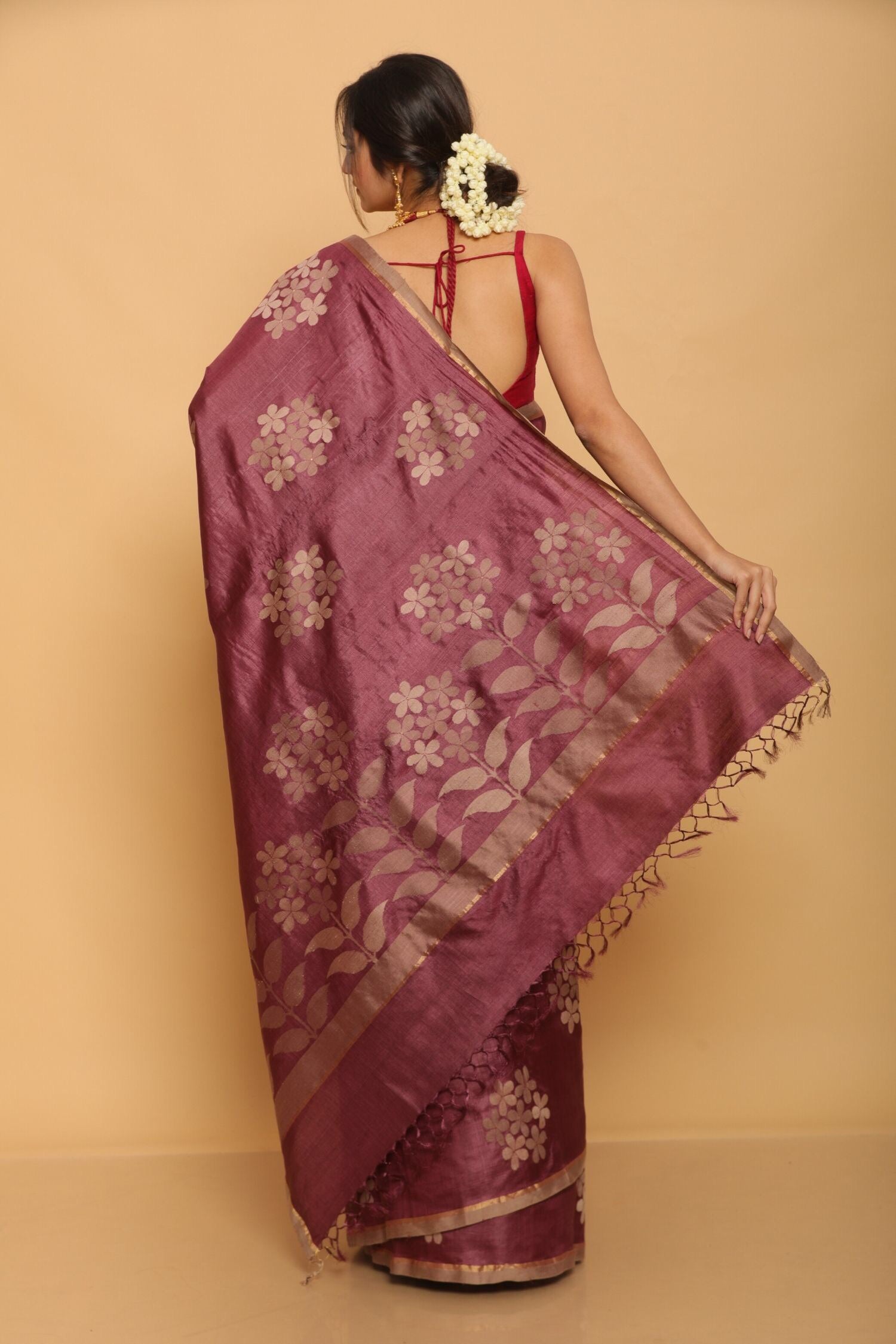 Wine Chapa Tussar Saree