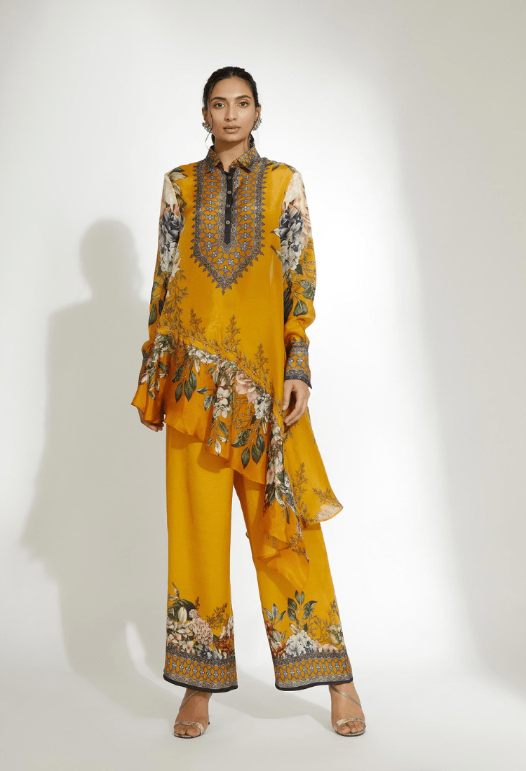 A Notting Hill Summer Bijli Mustard Tunic + Pant Set