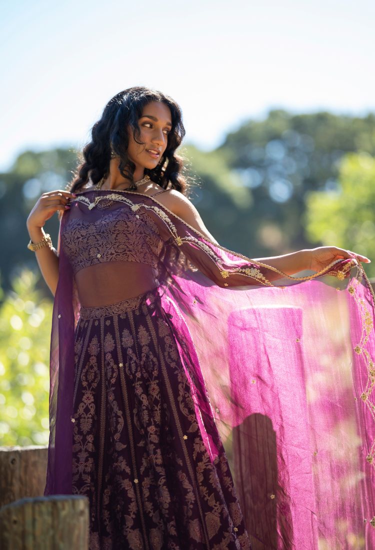 Purple Benarasi Lehenga Set