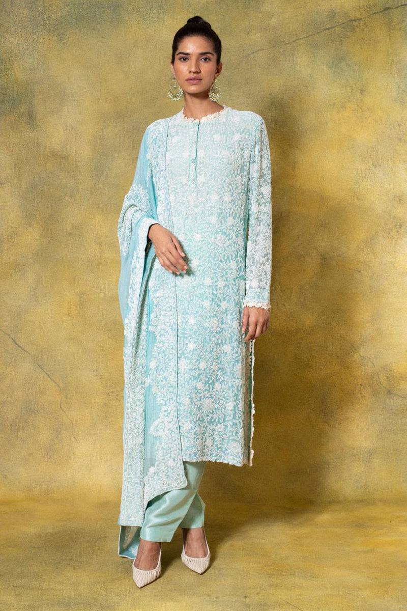 Anamika Khanna Powder Blue Hand Embroidered Kurta Set