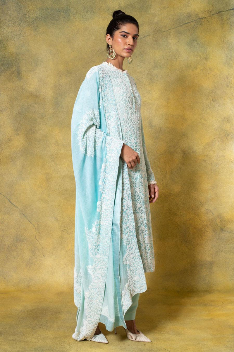 Anamika Khanna Powder Blue Hand Embroidered Kurta Set