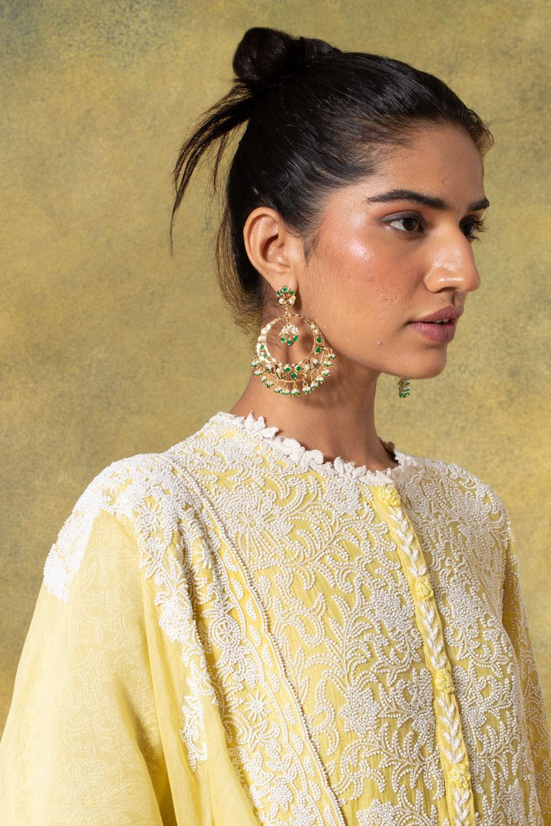 Anamika Khanna Yellow Hand Embroidered Kurta Set