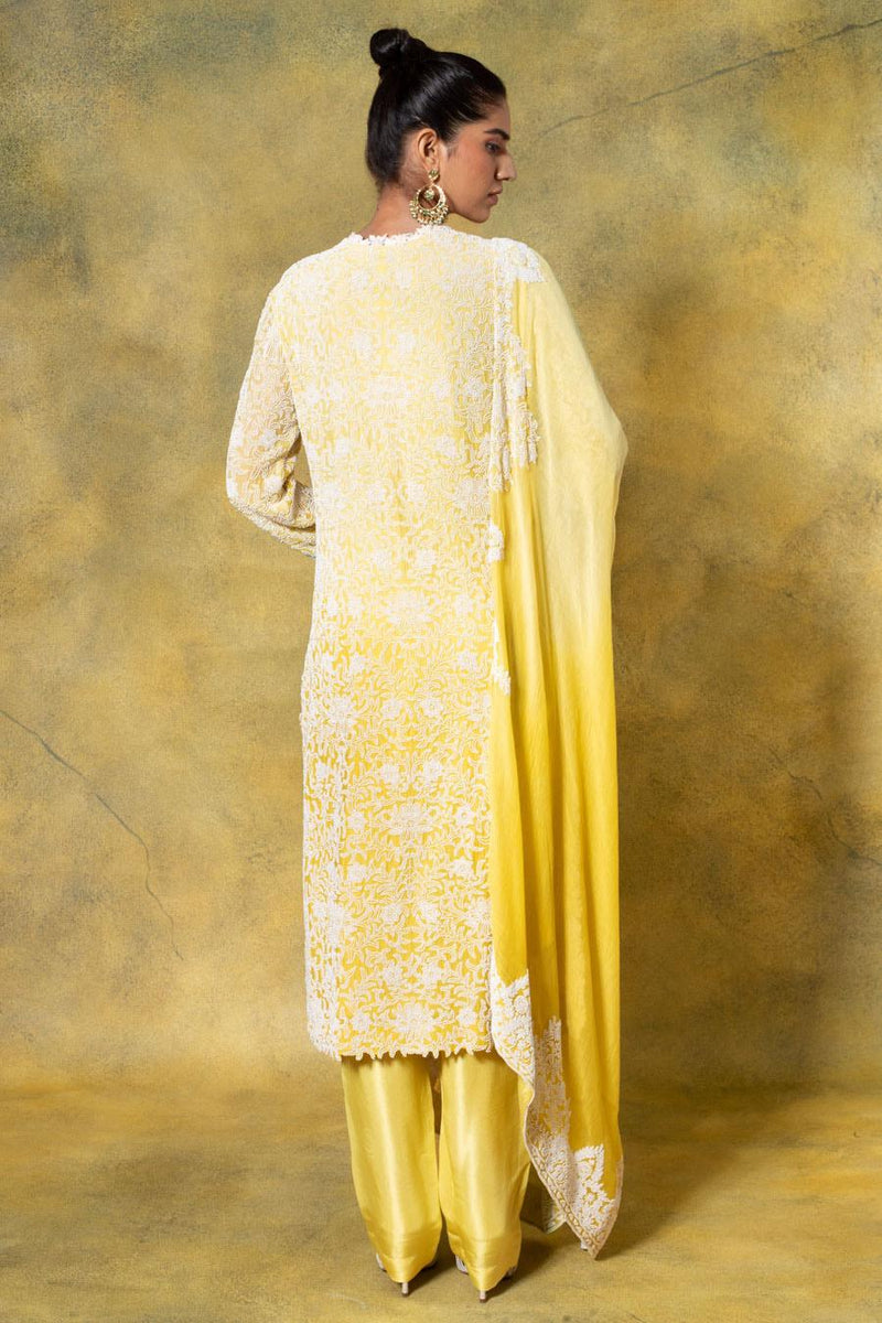 Anamika Khanna Yellow Hand Embroidered Kurta Set