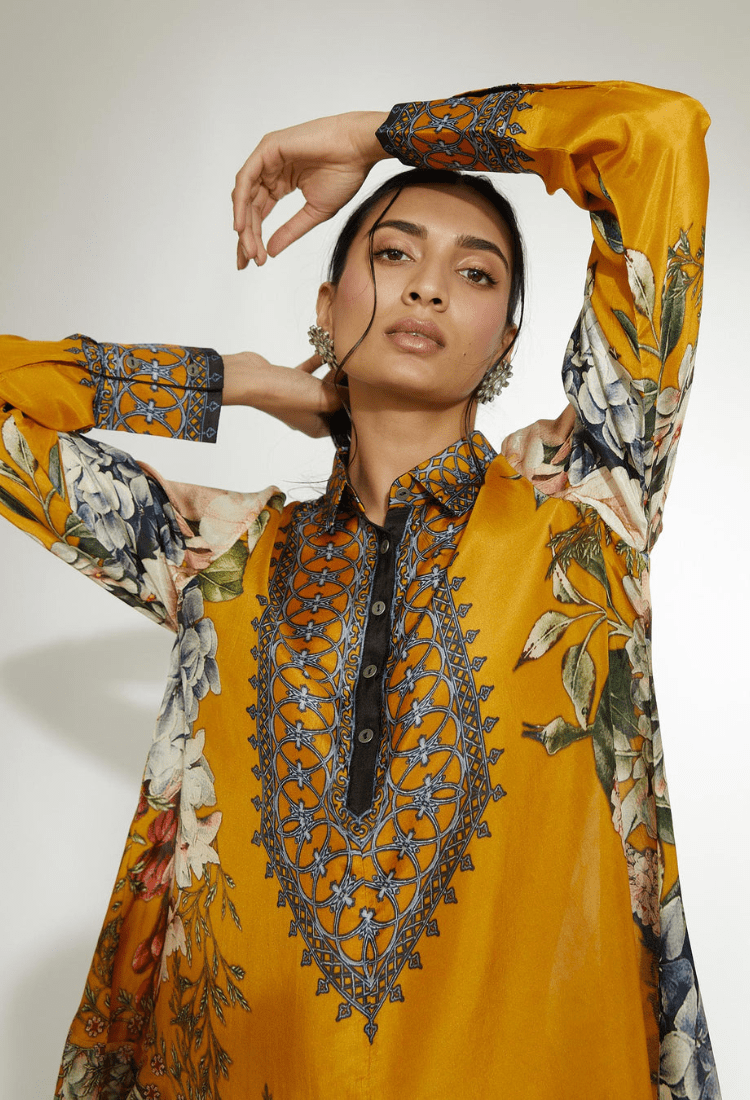 A Notting Hill Summer Bijli Mustard Tunic + Pant Set