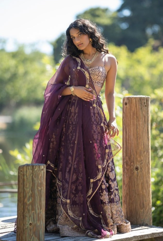 Purple Benarasi Lehenga Set