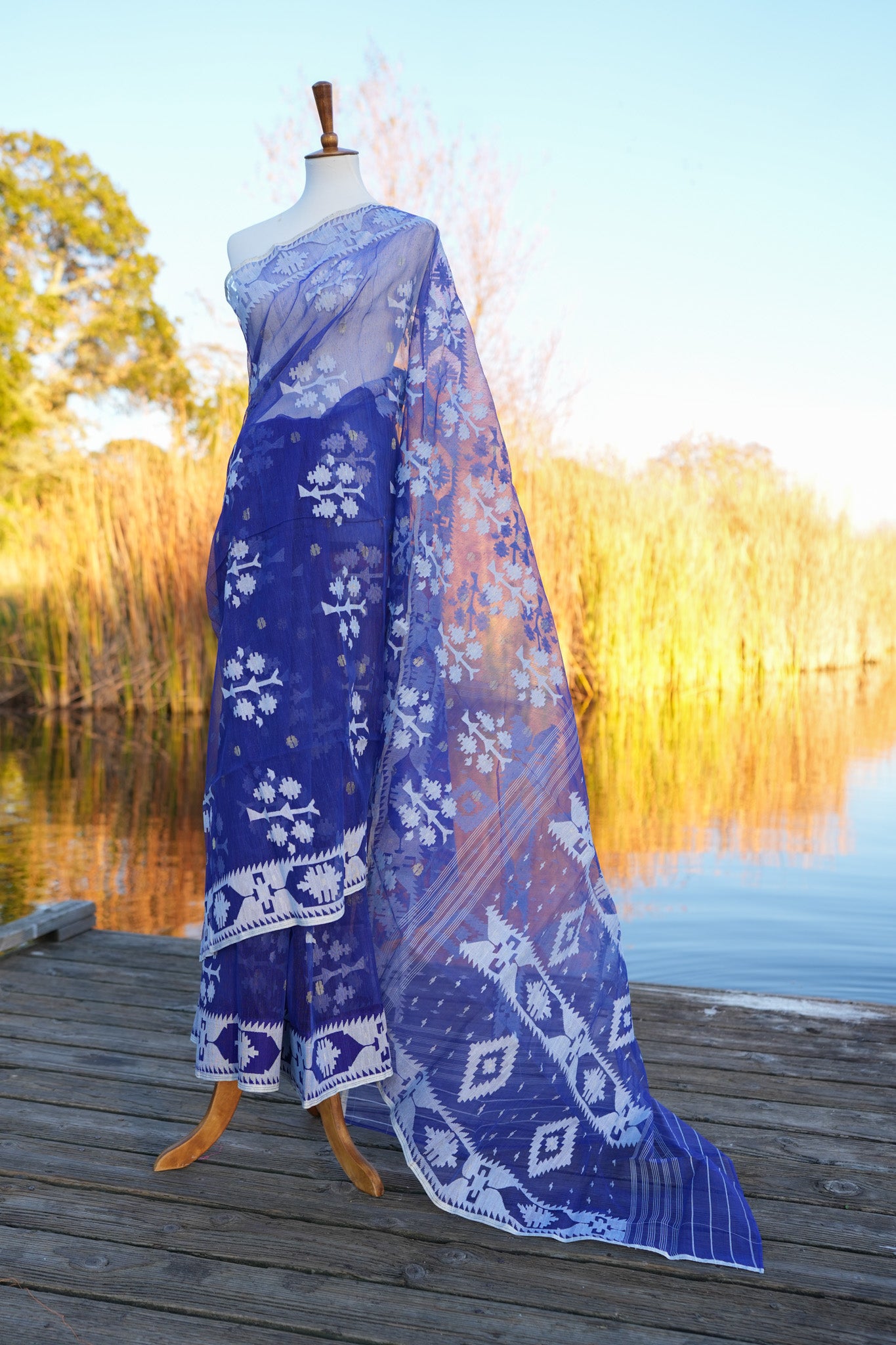 The Denim Blue Jamdani Saree