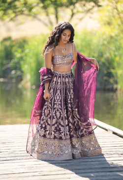 Purple Benarasi Lehenga Set