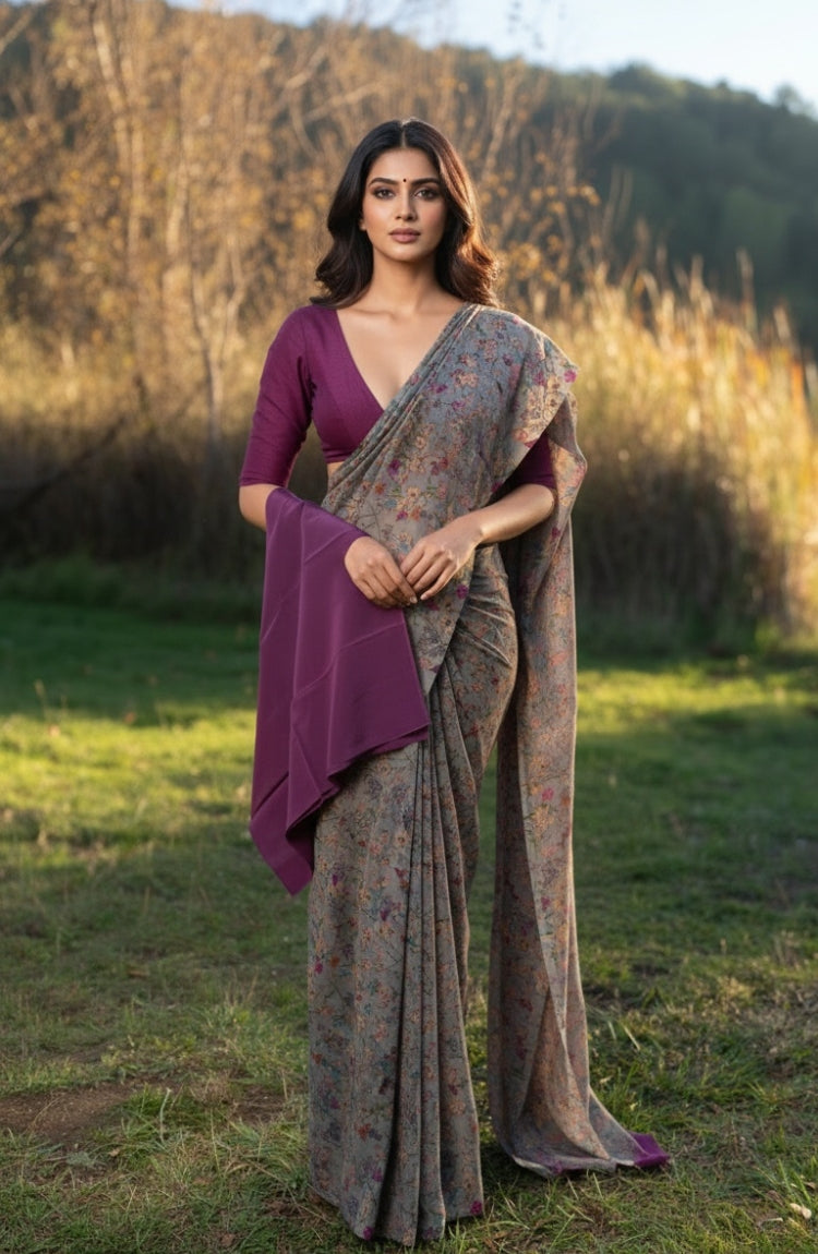 Printed chiffon saree