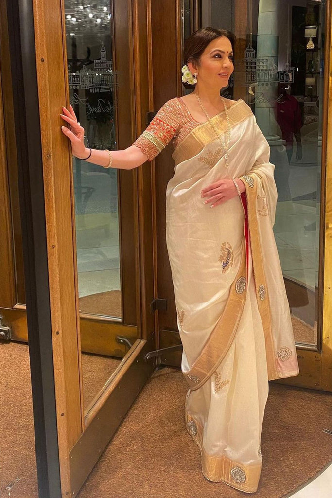 Needlenthread | Nita Ambani style full silver gold Tissue silk sarees  Available in website Tissue Saree | TTDS719 #nitaambani #wedding | Instagram