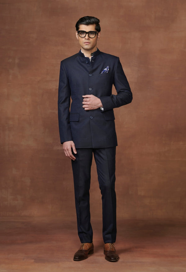 The Bespoke Navy Woolen Bandhgala Suit