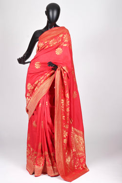 Coral Muga Silk Benarasi saree