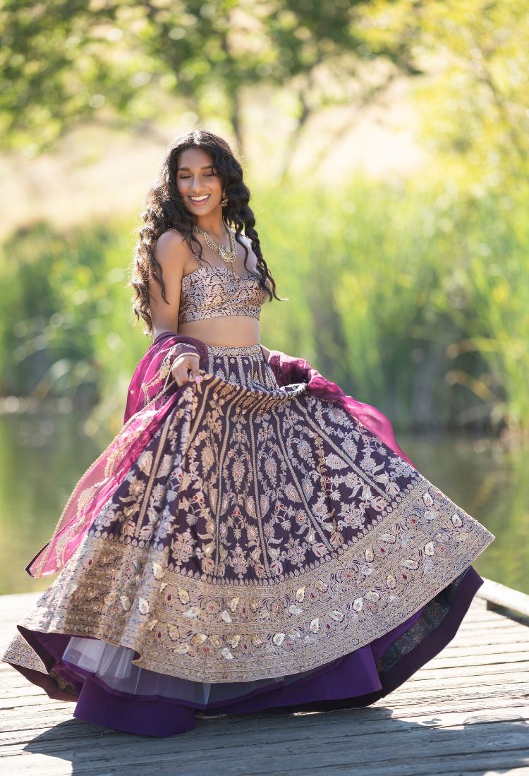 Purple Benarasi Lehenga Set