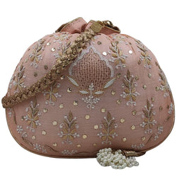 Pink Chikankari Potli Bag