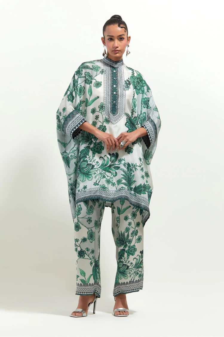 Rajdeep Ranawat Florence Chanel 36" White/Green Tunic Set