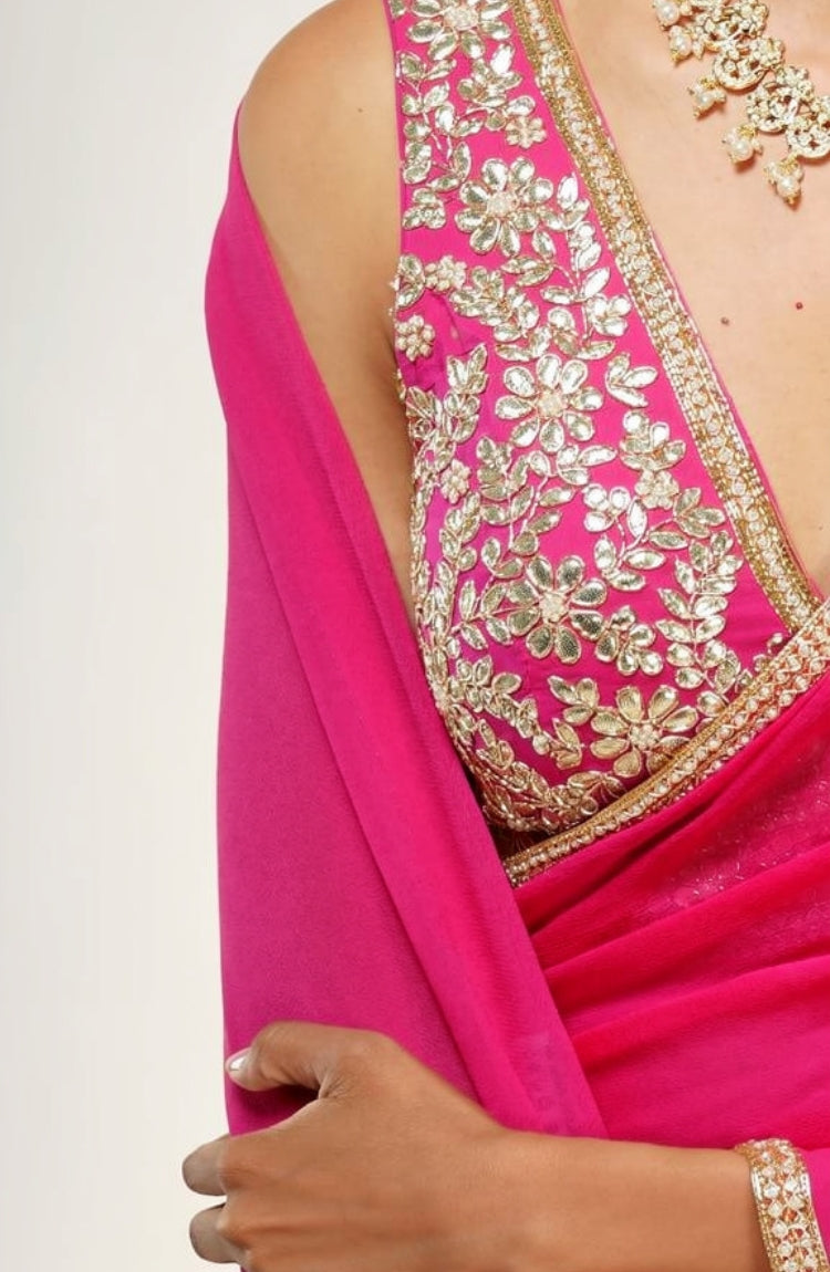 Fuscia Pink Aari Tari Saree