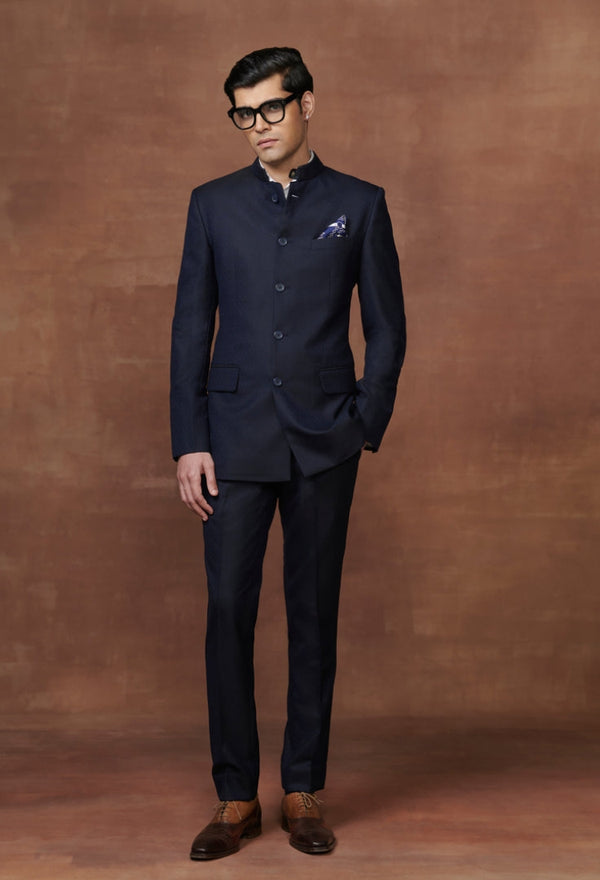 The Bespoke Navy Woolen Bandhgala Suit