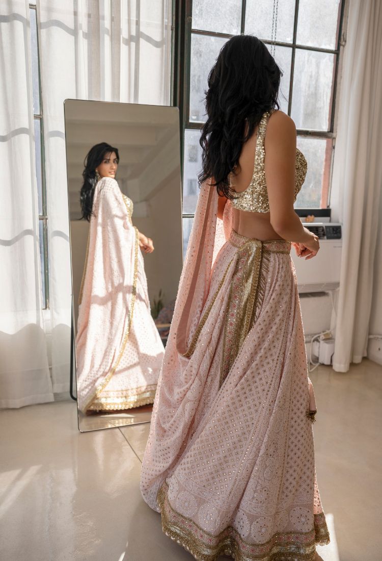 Blush pink Shahzadi Chikankari lehenga