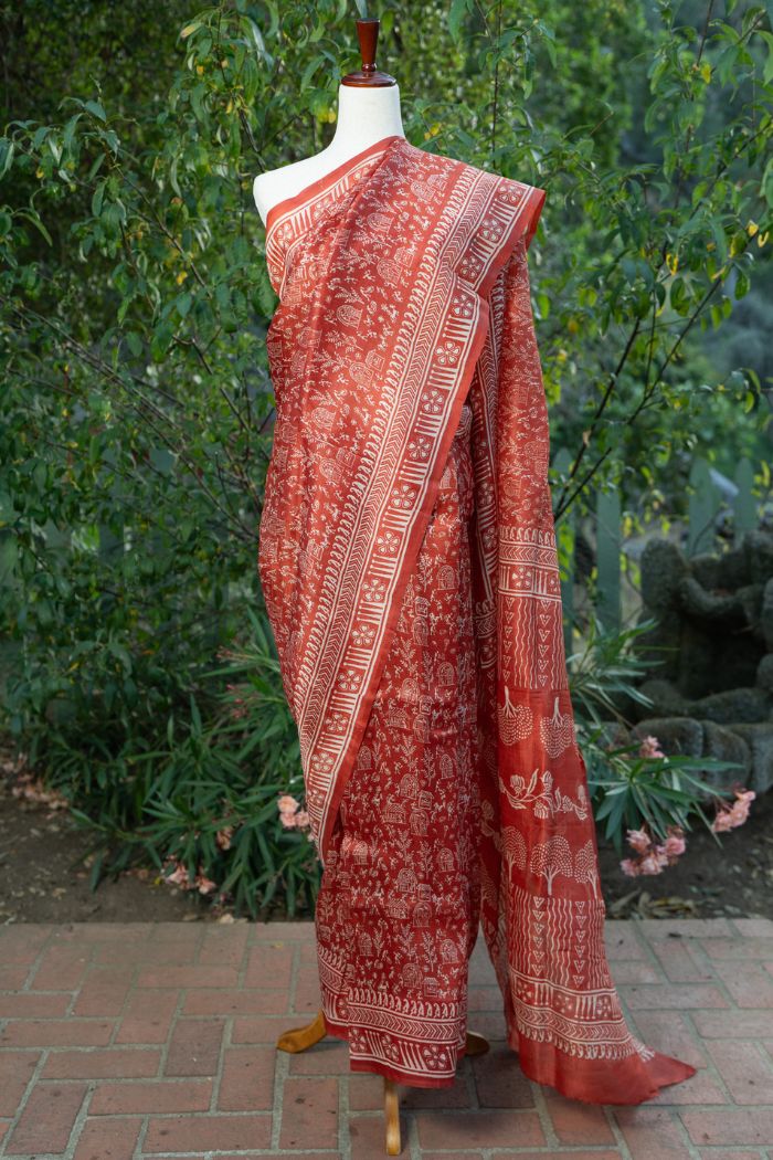 Rust Murshidabad Silk Saree