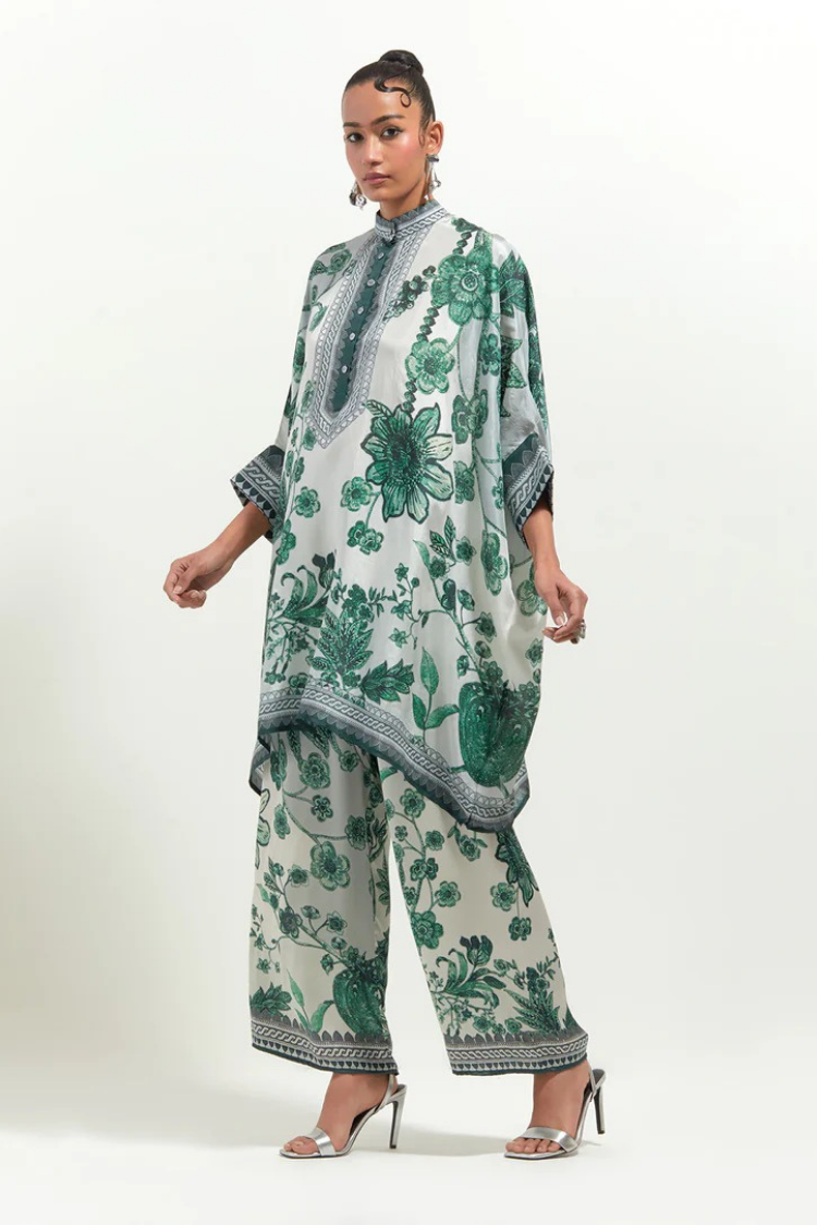 Rajdeep Ranawat Florence Chanel 36" White/Green Tunic Set