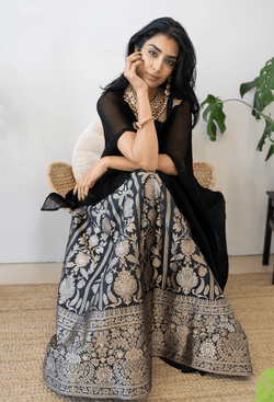 Black Benarasi Lehenga with Poncho and Crop-Top