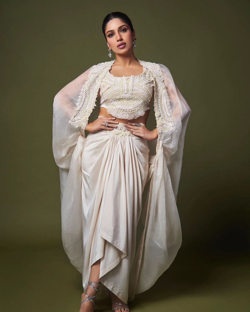 Buy Jade Cape and Dress Set by Designer Anamika Khanna Online at Ogaan.com