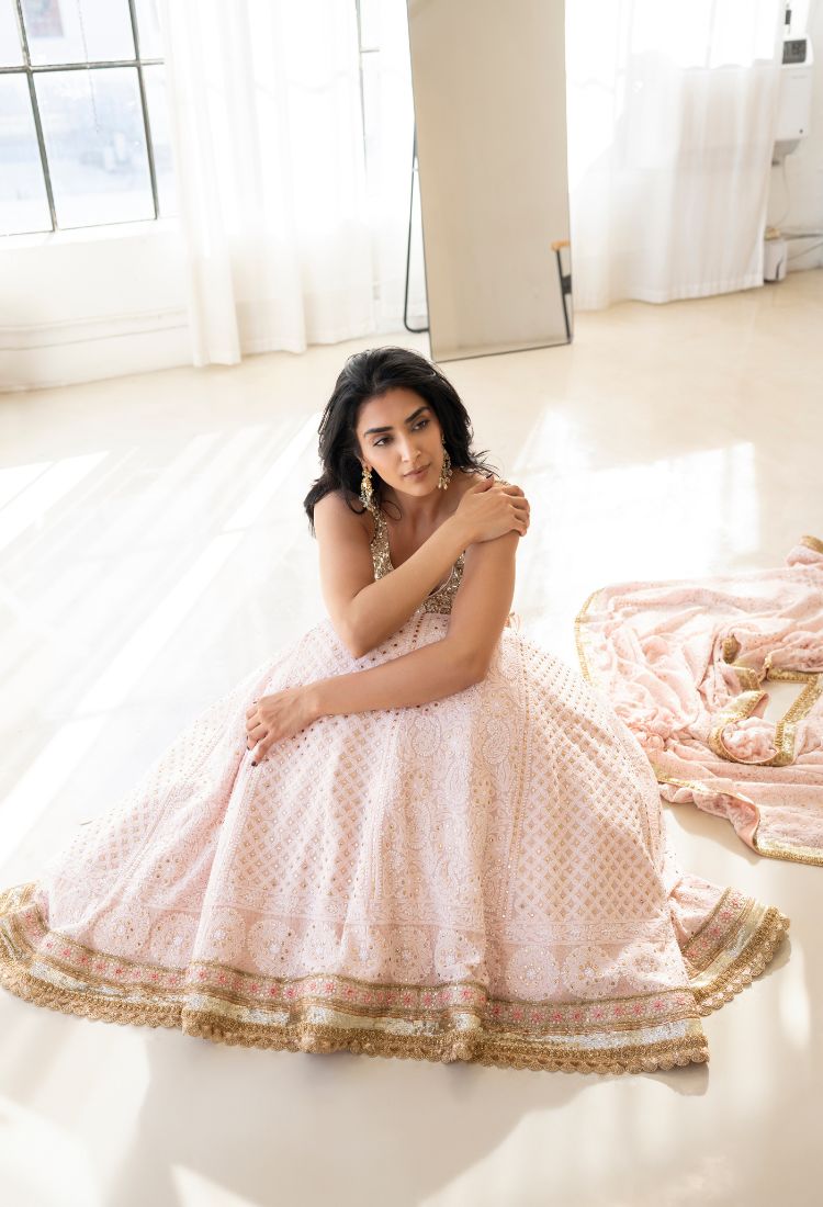 Blush pink Shahzadi Chikankari lehenga