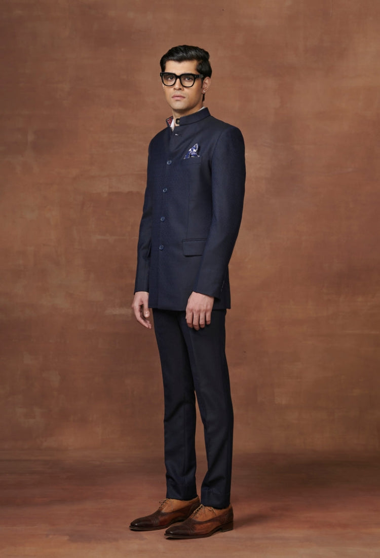 The Bespoke Navy Woolen Bandhgala Suit