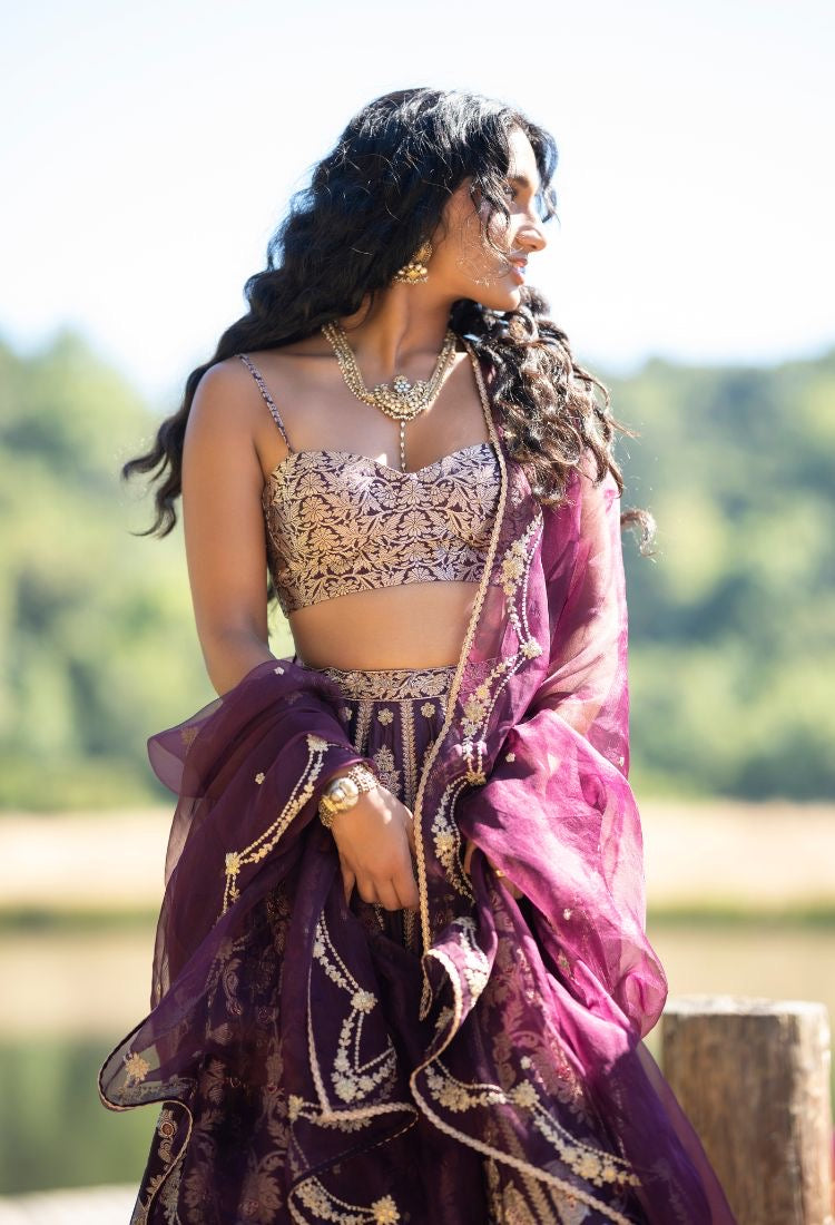 Purple Benarasi Lehenga Set