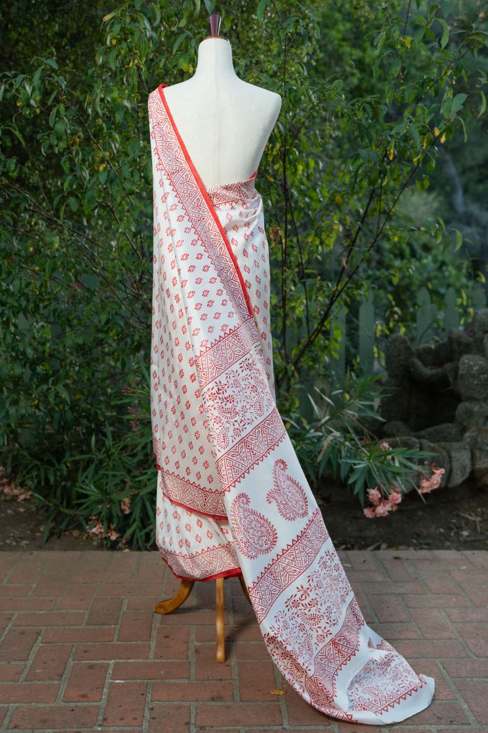 White and Red Murshidabad Silk Saree