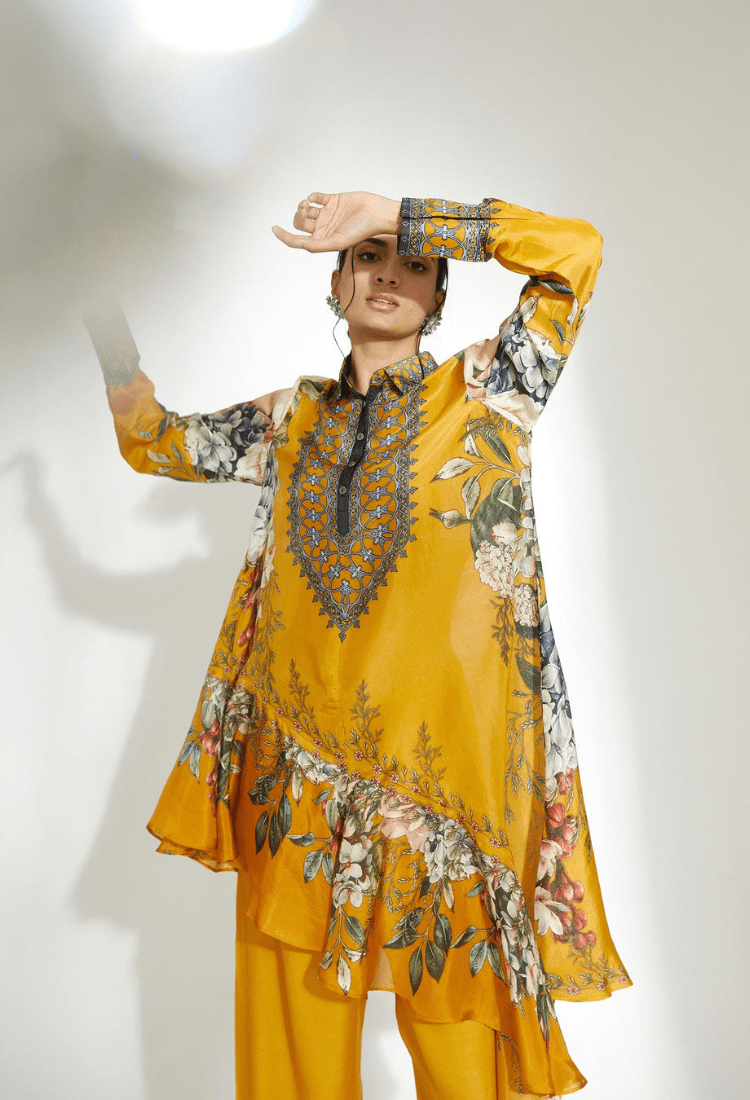 A Notting Hill Summer Bijli Mustard Tunic + Pant Set