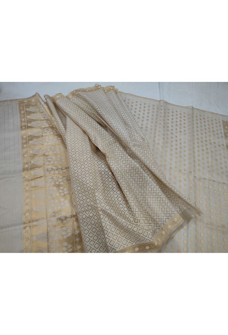 Handwoven Kora Silk Benarasi Saree