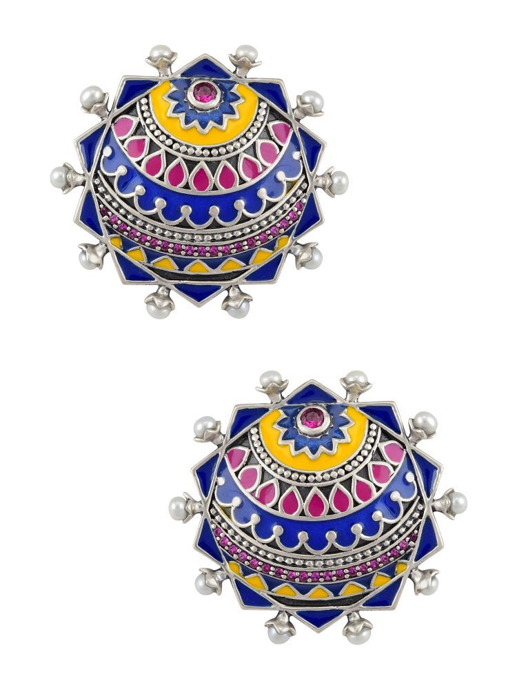 Tribe Amrapali Decagon Enamel Pearl Tribal Pop Ear Studs