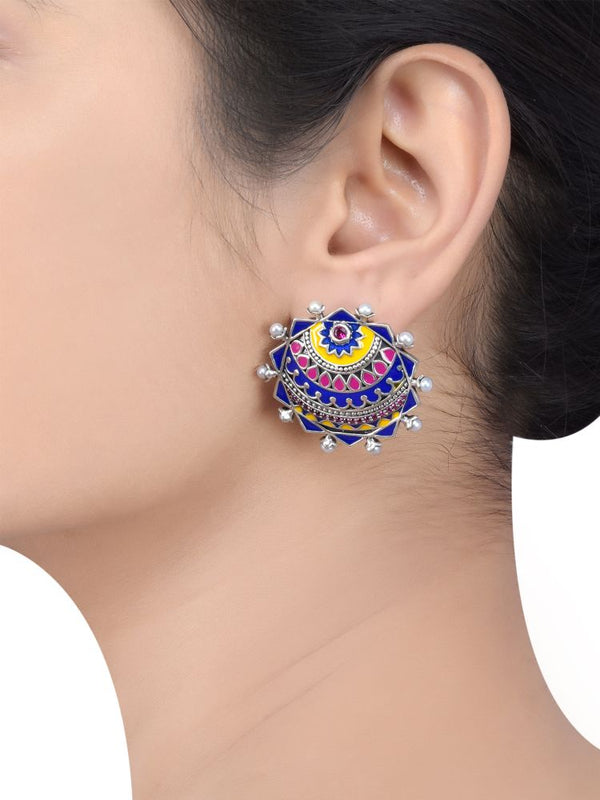 Tribe Amrapali Decagon Enamel Pearl Tribal Pop Ear Studs