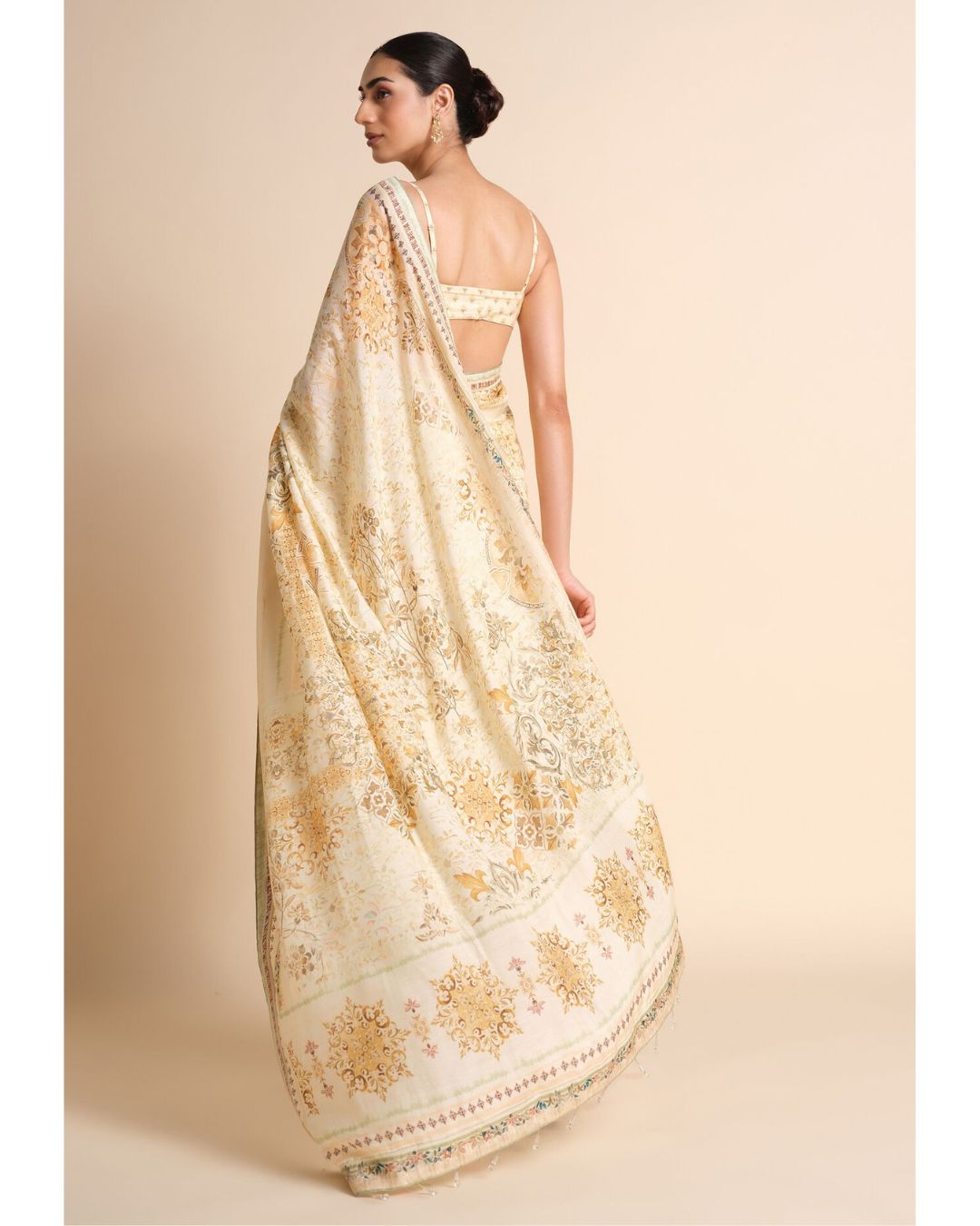Vanora Printed Saree - Cream