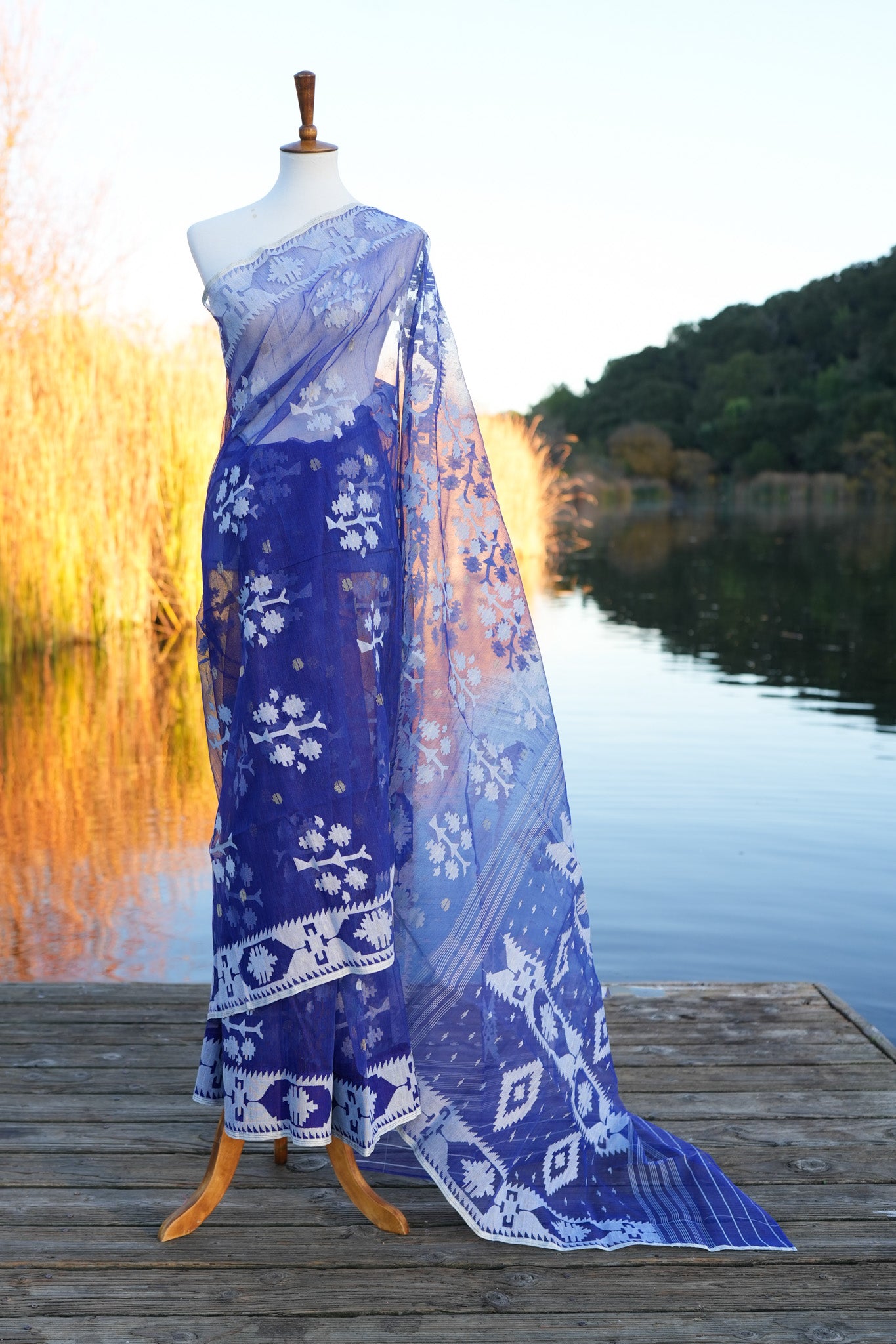The Denim Blue Jamdani Saree