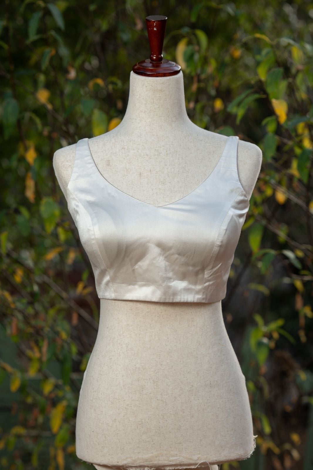 White Satin Silk V Neck Blouse
