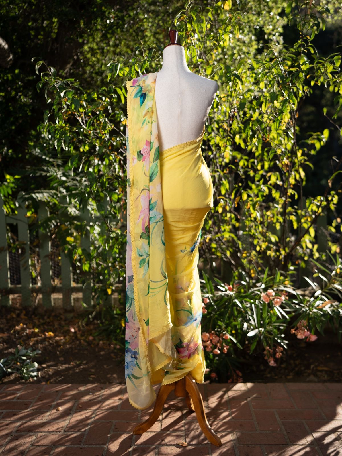 Yellow printed georgette saree