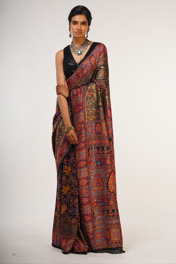 Black Kashmiri Embroidered Luxury Sari