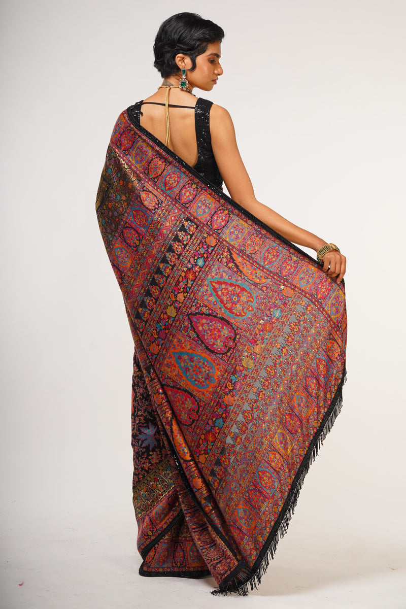 Black Kashmiri Embroidered Luxury Sari