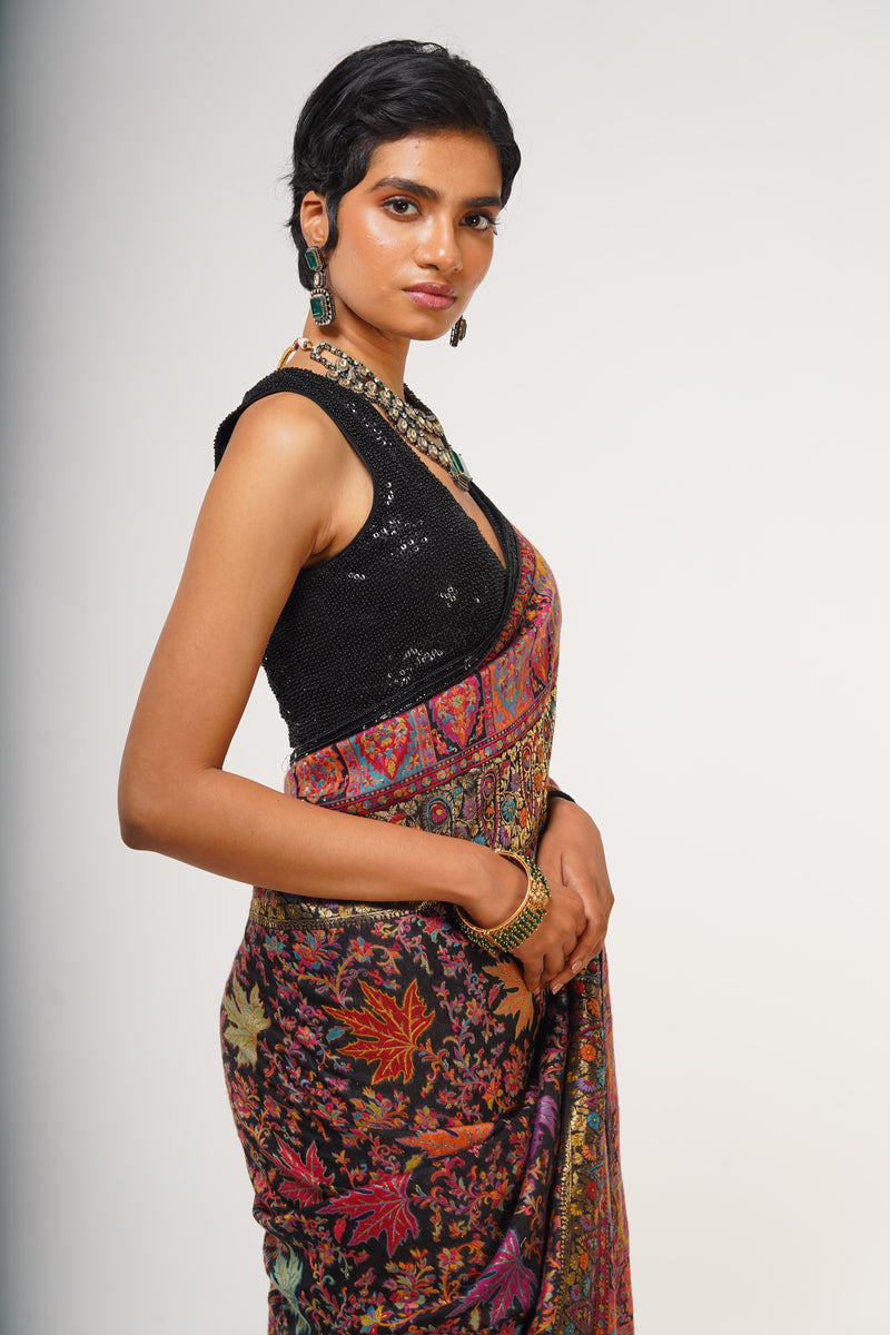 Black Kashmiri Embroidered Luxury Sari